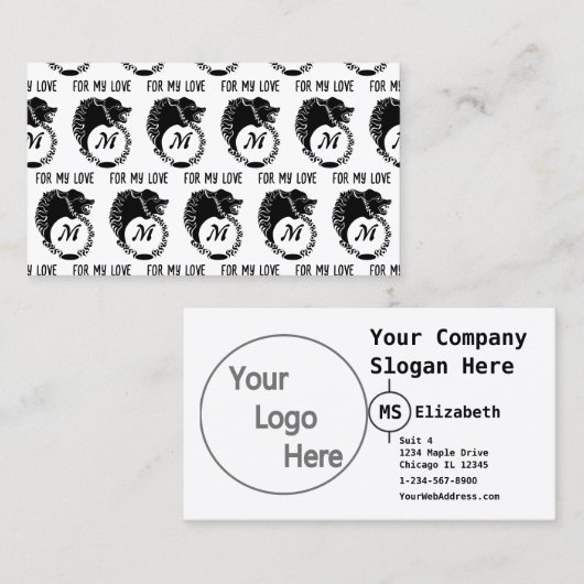 Tribal Black Wolf Head Silhouette Laurel Monogram Visitenkarte (Vorne/Hinten)