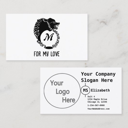 Tribal Black Wolf Head Silhouette Laurel Monogram Visitenkarte (Vorne/Hinten)