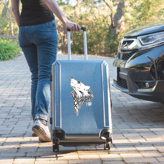 Tribal Black Wolf Howl Aufkleber (Koffer Insitu)