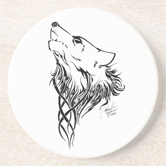 Tribal Black Wolf Howl Sandstein Untersetzer (Vorne)