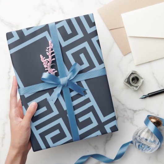 Tribal Blue White Minimal Muster Geschenkpapier (Schenken)