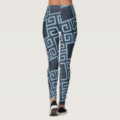 Tribal Blue White Minimal Muster Leggings (Rückseite)