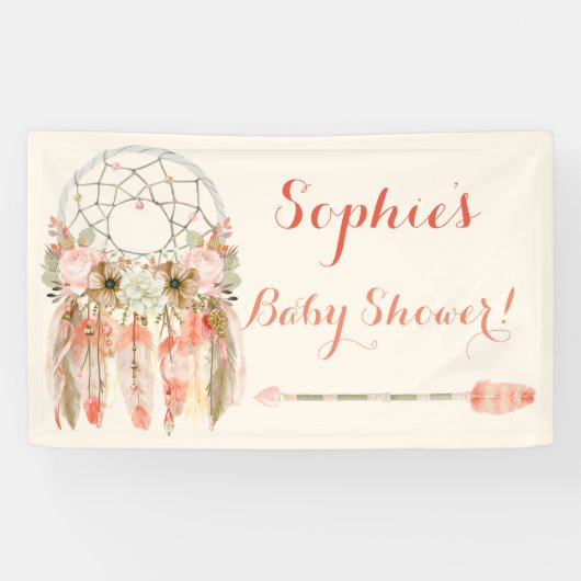 Tribal Boho Dream Catcher Baby Peach Coral Banner (Horizontal)