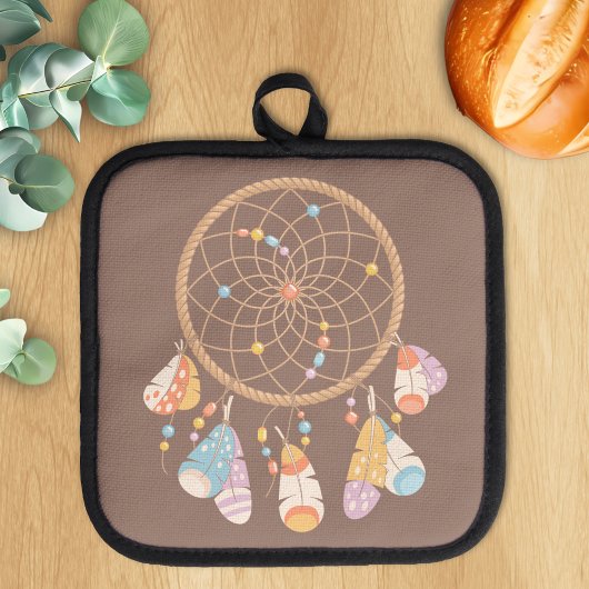 Tribal Boho Dreamcatcher auf Brown Topflappen