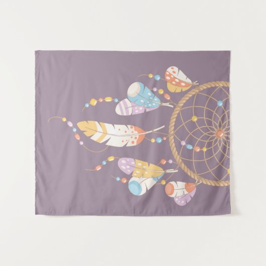Tribal Boho Dreamcatcher auf Lila Wandteppich (Vorderseite (Horizontal))