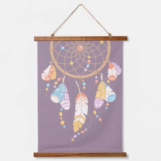 Tribal Boho Dreamcatcher auf Lila Wandteppich Mit Holzrahmen (Vorderseite)