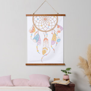 Tribal Boho Dreamcatcher auf Weiß Wandteppich Mit Holzrahmen