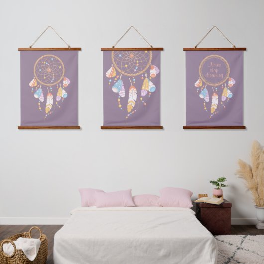 Tribal Boho Dreamcatcher im Lila Set von 3 Wandteppich Mit Holzrahmen (Schlafzimmer)