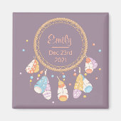 Tribal Boho Dreamcatcher New Baby Keepake Lila Magnet (Vorne)