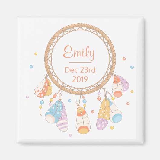 Tribal Boho Dreamcatcher New Baby Keepake Magnet (Vorne)