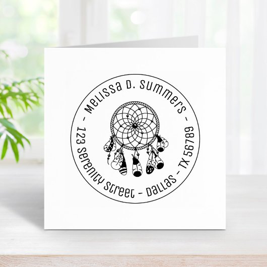 Tribal Boho Dreamcatcher Round Address 3 Gummistempel