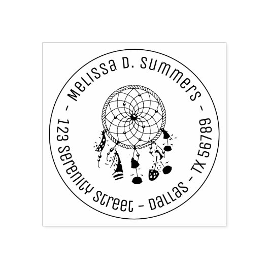 Tribal Boho Dreamcatcher Round Address 3 Gummistempel (Prägung)