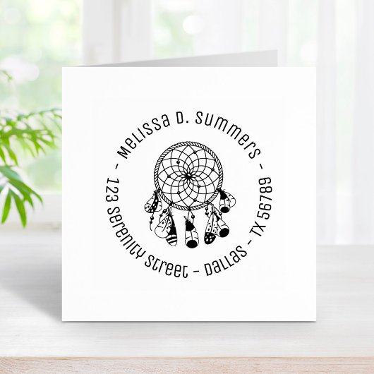 Tribal Boho Dreamcatcher Round Address 4 Gummistempel