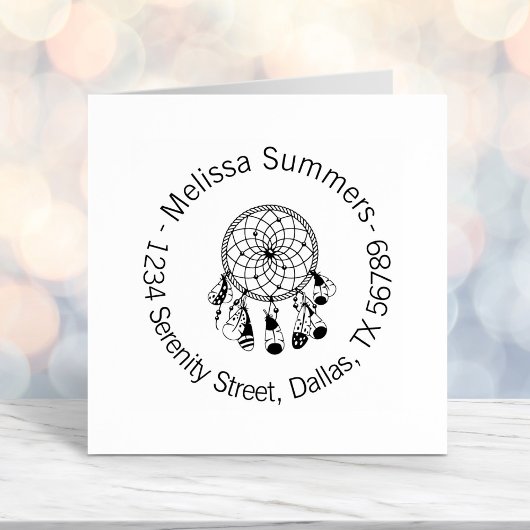 Tribal Boho Dreamcatcher Round-Address Permastempel