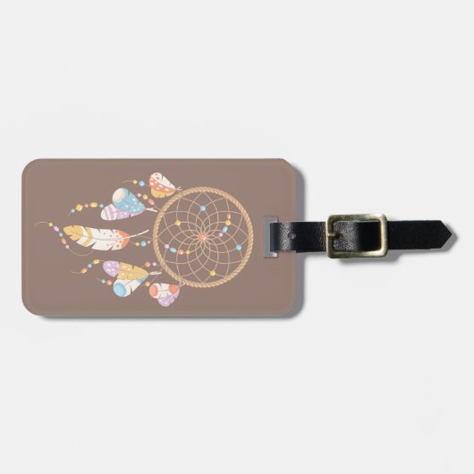 Tribal Boho Dreamcatcher über Brown Gepäckanhänger (Vorderseite horizontal)