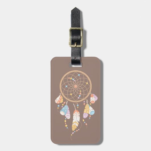 Tribal Boho Dreamcatcher über Brown Gepäckanhänger (Vorderseite vertikal)