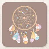 Tribal Boho Dreamcatcher über Brown Rechteckiger Pappuntersetzer (Vorderseite)