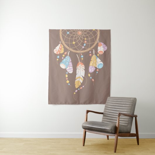 Tribal Boho Dreamcatcher über Brown Wandteppich (Beispiel)
