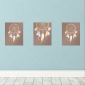 Tribal Boho Dreamcatcher über das braune Set von 3 (Holzboden)