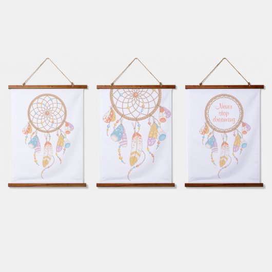 Tribal Boho Dreamcatcher über das weiße Set von 3 Wandteppich Mit Holzrahmen (Dreifach)