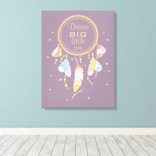 Tribal Boho Dreamcatcher über Lila Zitat Leinwanddruck (Insitu (Holzboden))