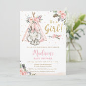 Tribal Boho Elephant Pink Girl Baby Dusche Einladung (Stehend Vorderseite)