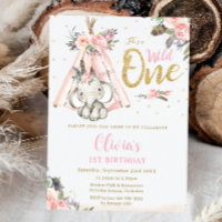 Tribal Boho Elephant Pink Wild 1 1. Geburtstag