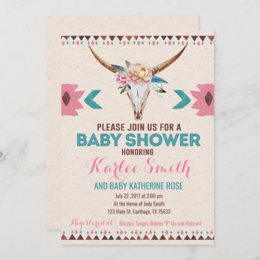 Tribal Boho Floral Baby Shower Einladung (Vorne/Hinten)