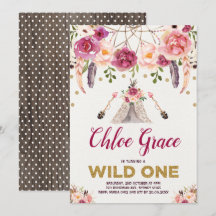 Tribal Boho Floral WILD ONE Birthday Party Teepe