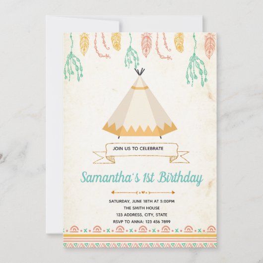 Tribal boho Geburtstagsdusche Einladung (Vorderseite)