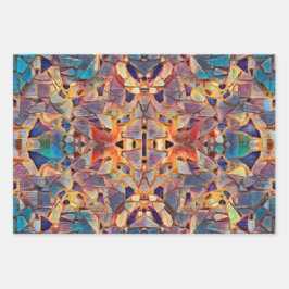 Tribal Boho Hippie Lila gelbes blaues Muster Geschenkpapier Set