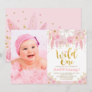 Tribal Boho Pink Dreamcatcher Wilde Ein Geburtstag Einladung