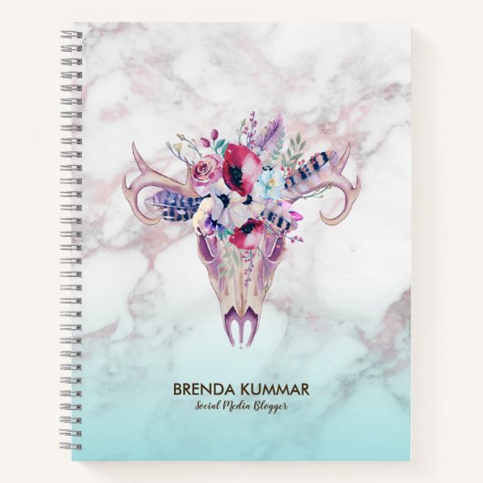 Tribal Boho Skull & Rose gold Imitate Marble Ombre Notizblock (Vorderseite)