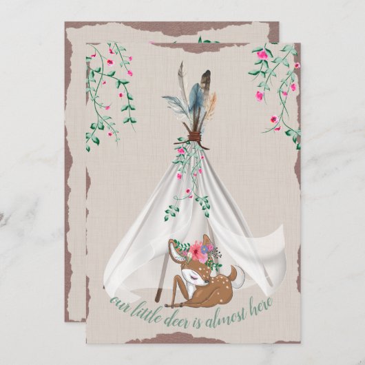 Tribal Boho Tipi und Deer Couple's Baby Shower Einladung (Vorne/Hinten)