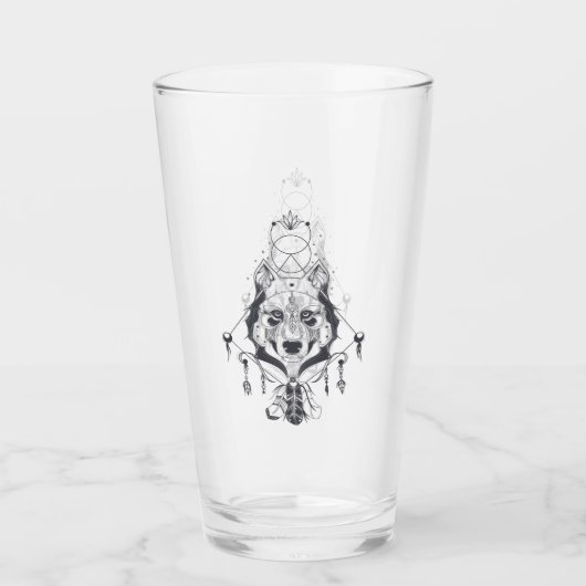 Tribal Boho Wolf Glas (Vorderseite)