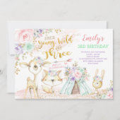 Tribal Boho Woodland Animals Teepe 3. Geburtstag Einladung (Vorderseite)