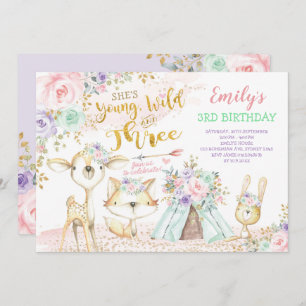 Tribal Boho Woodland Animals Teepe 3. Geburtstag Einladung