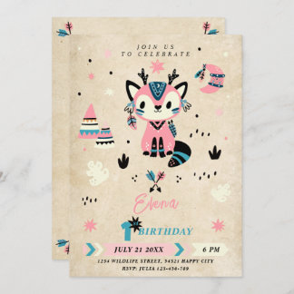 Tribal Boho Woodland Animals Wild 1 1. Geburtstag Einladung