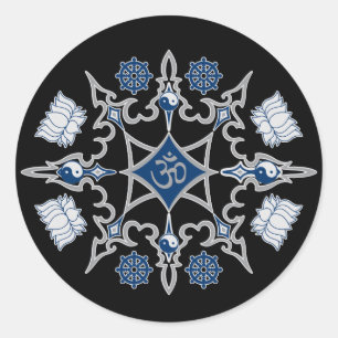 Tribal-buddhistische Symbole Runder Aufkleber