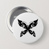 Tribal Butterfly Tattoo Bold Black Ink Style Button (Vorne & Hinten)