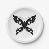 Tribal Butterfly Tattoo Bold Black Ink Style Pappteller (Vorderseite)