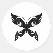 Tribal Butterfly Tattoo Bold Black Ink Style Runder Aufkleber (Vorderseite)