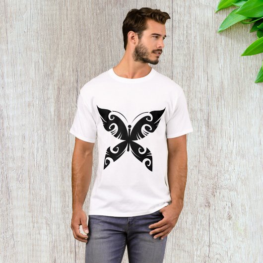 Tribal Butterfly Tattoo Bold Black Ink Style T-Shirt