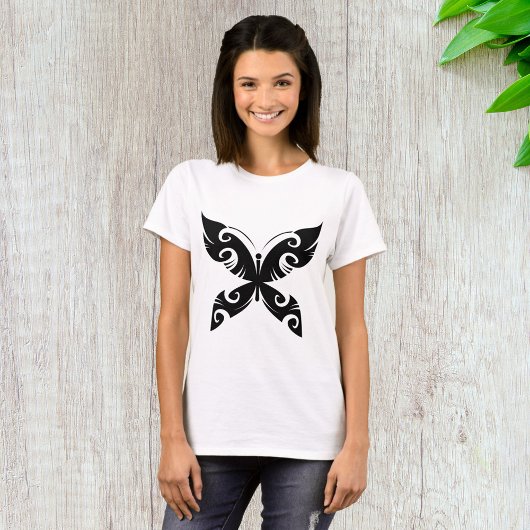 Tribal Butterfly Tattoo Bold Black Ink Style T-Shirt