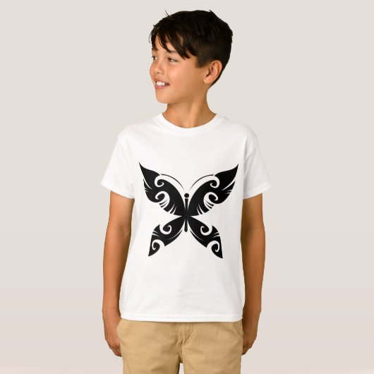 Tribal Butterfly Tattoo Bold Black Ink Style T-Shirt (Vorne ganz)