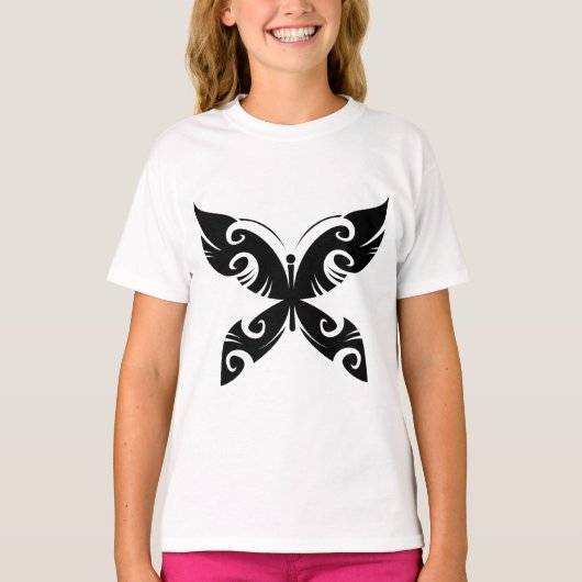 Tribal Butterfly Tattoo Bold Black Ink Style T-Shirt (Vorderseite)