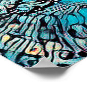 Tribal Cat Blue Yellow Mosaik Abstrakt Art Design Poster (Ecke)