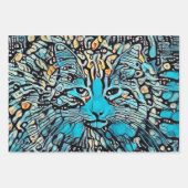 Tribal Cat Blue Yellow Mosaik Abstrakte Decoupage Geschenkpapier Set (Vorderseite)