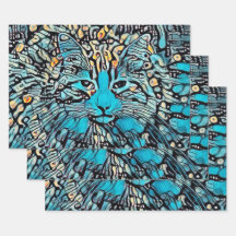 Tribal Cat Blue Yellow Mosaik Abstrakte Decoupage