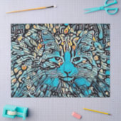 Tribal Cat Blue Yellow Mosaik Abstrakte Decoupage Seidenpapier (Basteln)